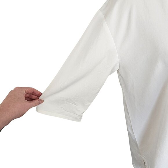 Emma Knudsen White Shirt Style Short Sleeve Tunic Top Sz M - Picture 3 of 9
